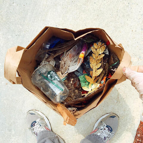 Bag of trash in the shape of a heart